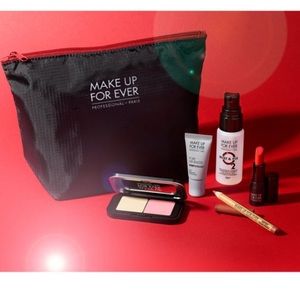 Make Up For Ever 5 Pc Lot Duo Blush Highlighter Lipstick Primer Setting Spray